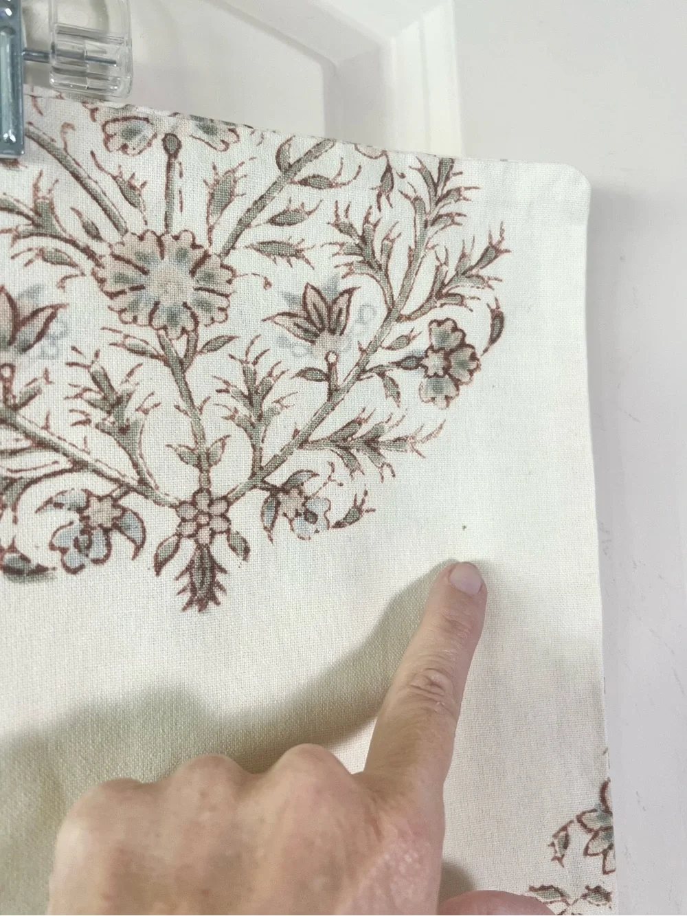 Vintage Pottery Barn Paisley Floral Block Print  Brown and Blue Euro Sham 24x24